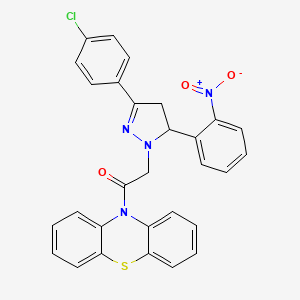 molecular formula C29H21ClN4O3S B14452205 10H-Phenothiazine, 10-((3-(4-chlorophenyl)-4,5-dihydro-5-(2-nitrophenyl)-1H-pyrazol-1-yl)acetyl)- CAS No. 78807-76-8