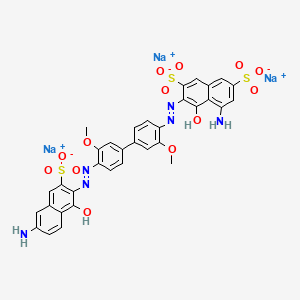 molecular formula C34H25N6Na3O13S3 B14452306 Trisodium 5-amino-3-((4'-((6-amino-1-hydroxy-3-sulphonato-2-naphthyl)azo)-3,3'-dimethoxy(1,1'-biphenyl)-4-yl)azo)-4-hydroxynaphthalene-2,7-disulphonate CAS No. 73287-56-6