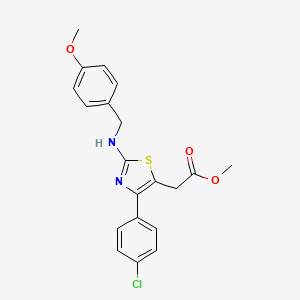molecular formula C20H19ClN2O3S B14452308 5-Thiazoleacetic acid, 4-(p-chlorophenyl)-2-((p-methoxybenzyl)amino)-, methyl ester CAS No. 74241-27-3