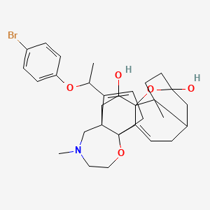 molecular formula C30H38BrNO5 B14452458 14-[1-(4-Bromophenoxy)ethyl]-2,11a-dimethyl-1,2,3,4,7a,10,11,11a,12,13-decahydro-7h-9,11b-epoxy-13a,5a-prop[1]enophenanthro[2,1-f][1,4]oxazepine-9,12(8h)-diol CAS No. 73151-71-0