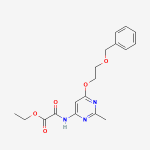 molecular formula C18H21N3O5 B14452543 Acetic acid, ((2-methyl-6-(2-(phenylmethoxy)ethoxy)-4-pyrimidinyl)amino)oxo-, ethyl ester CAS No. 75274-18-9