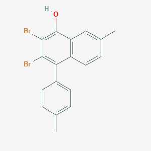 molecular formula C18H14Br2O B14452601 2,3-Dibromo-7-methyl-4-(4-methylphenyl)naphthalen-1-ol CAS No. 77380-08-6