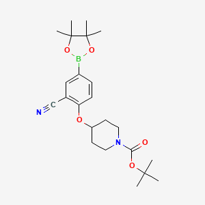 molecular formula C23H33BN2O5 B1445279 Tert-butyl 4-(2-cyano-4-(4,4,5,5-tetramethyl-1,3,2-dioxaborolan-2-yl)phenoxy)piperidine-1-carboxylate CAS No. 1292317-57-7