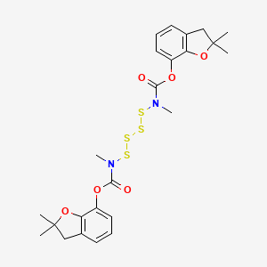 molecular formula C24H28N2O6S4 B14452893 Carbamic acid, tetrathiobis(methyl-, bis(2,3-dihydro-2,2-dimethyl-7-benzofuranyl) ester CAS No. 78081-81-9