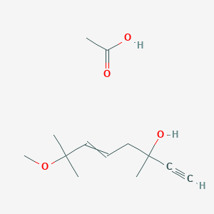 molecular formula C13H22O4 B14453219 Acetic acid;7-methoxy-3,7-dimethyloct-5-en-1-yn-3-ol CAS No. 76436-86-7