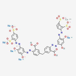 molecular formula C39H21CuN8Na5O20S4 B14453288 Cuprate(5-), (5-((3-carboxy-4-((5-((2,4-disulfophenyl)azo)-2,4-dihydroxyphenyl)azo)phenyl)methyl)-2-((5-((2,4-disulfophenyl)azo)-2-(hydroxy-kappaO)-4-hydroxyphenyl)azo-kappaN1)benzoato(7-)-kappaO)-, pentasodium CAS No. 73297-25-3