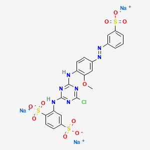molecular formula C22H15ClN7Na3O10S3 B14453390 1,4-Benzenedisulfonic acid, 2-((4-chloro-6-((2-methoxy-4-((3-sulfophenyl)azo)phenyl)amino)-1,3,5-triazin-2-yl)amino)-, trisodium salt CAS No. 72927-91-4