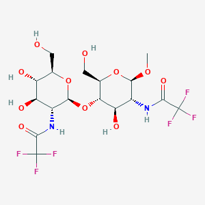 molecular formula C17H24F6N2O11 B14453464 beta-D-Glucopyranoside, methyl 2-deoxy-4-O-(2-deoxy-2-((trifluoroacetyl)amino)-beta-D-glucopyranosyl)-2-((trifluoroacetyl)amino)- CAS No. 76418-42-3
