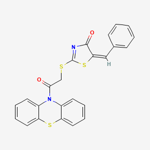 molecular formula C24H16N2O2S3 B14454484 Phenothiazine, 10-(5-benzylidene-4-oxo-2-(2-thiazolinyl)thioacetyl)- CAS No. 73986-61-5