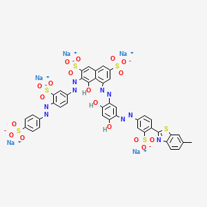 molecular formula C42H24N9Na5O18S6 B14455028 Pentasodium 5-((2,4-dihydroxy-5-((4-(6-methylbenzothiazol-2-yl)-3-sulphonatophenyl)azo)phenyl)azo)-4-hydroxy-3-((3-sulphonato-4-((4-sulphonatophenyl)azo)phenyl)azo)naphthalene-2,7-disulphonate CAS No. 72152-65-9
