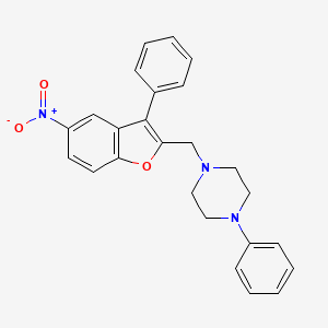 molecular formula C25H23N3O3 B14455170 Piperazine, 1-((5-nitro-3-phenyl-2-benzofuranyl)methyl)-4-phenyl- CAS No. 74239-99-9