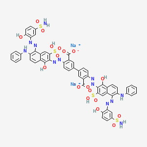 molecular formula C58H40N12Na2O18S4 B14455227 Disodium dihydrogen 4,4'-bis((5-((5-(aminosulphonyl)-2-hydroxyphenyl)azo)-1-hydroxy-6-(phenylamino)-3-sulphonato-2-naphthyl)azo)(1,1'-biphenyl)-3,3'-dicarboxylate CAS No. 72939-54-9
