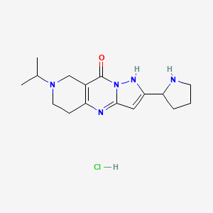 molecular formula C16H24ClN5O B1445527 7-Isopropyl-2-pyrrolidin-2-yl-5,6,7,8-tetrahydro-1,4,7,9a-tetraaza-cyclopenta[b]naphthalen-9-ol hydrochloride CAS No. 1361114-52-4