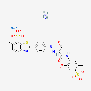 molecular formula C26H26N5NaO9S3 B14455296 Ammonium sodium 2-(4-((1-(((2-methoxy-5-methyl-4-sulphonatophenyl)amino)carbonyl)-2-oxopropyl)azo)phenyl)-6-methylbenzothiazole-7-sulphonate CAS No. 72705-24-9