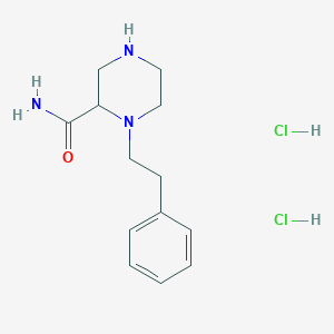 molecular formula C13H21Cl2N3O B1445532 1-Phenethyl-piperazine-2-carboxylic acid amide dihydrochloride CAS No. 1361111-94-5