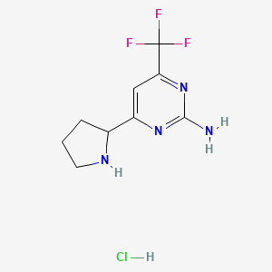 molecular formula C9H12ClF3N4 B1445560 4-(Pyrrolidin-2-yl)-6-(trifluoromethyl)pyrimidin-2-amine hydrochloride CAS No. 1361114-69-3