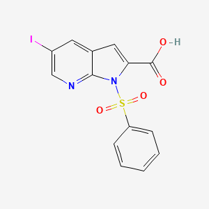 molecular formula C14H9IN2O4S B1445564 5-Iodo-1-(phenylsulfonyl)-1H-pyrrolo[2,3-b]pyridine-2-carboxylic acid CAS No. 1346447-25-3