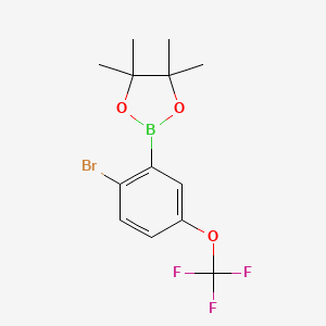 molecular formula C13H15BBrF3O3 B1445576 2-(2-Bromo-5-(trifluoromethoxy)phenyl)-4,4,5,5-tetramethyl-1,3,2-dioxaborolane CAS No. 1256781-66-4