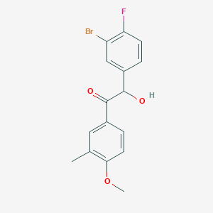 molecular formula C16H14BrFO3 B1445623 2-(3-Bromo-4-fluorophenyl)-2-hydroxy-1-(4-methoxy-3-methylphenyl)ethanone CAS No. 1407180-79-3