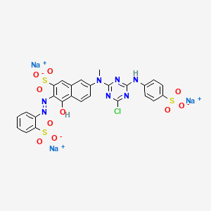 molecular formula C26H17ClN7Na3O10S3 B14456318 Trisodium 7-((4-chloro-6-((4-sulphonatophenyl)amino)-1,3,5-triazin-2-yl)methylamino)-4-hydroxy-3-((2-sulphonatophenyl)azo)naphthalene-2-sulphonate CAS No. 70210-43-4