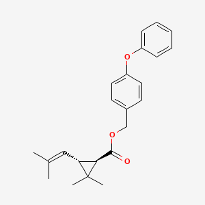 molecular formula C23H26O3 B14458469 Cyclopropanecarboxylic acid, 2,2-dimethyl-3-(2-methyl-1-propenyl)-, (4-phenoxyphenyl)methyl ester, (1R-trans)- CAS No. 74111-83-4