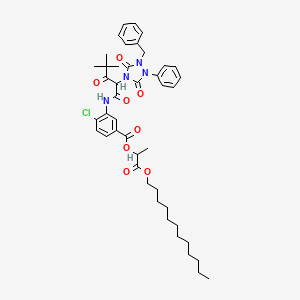 molecular formula C44H55ClN4O8 B14458639 Benzoic acid, 4-chloro-3-[[2-[3,5-dioxo-1-phenyl-2-(phenylmethyl)-1,2,4-triazolidin-4-yl]-4,4-dimethyl-1,3-dioxopentyl]amino]-, 2-(dodecyloxy)-1-methyl-2-oxoethyl ester CAS No. 71297-15-9