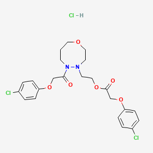 molecular formula C23H27Cl3N2O6 B14459064 Acetic acid, (4-chlorophenoxy)-, 2-(5-((4-chlorophenoxy)acetyl)hexahydro-4H-1,4,5-oxadiazocin-4-yl)ethyl ester, monohydrochloride CAS No. 71783-93-2