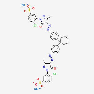 molecular formula C38H32Cl2N8Na2O8S2 B14459283 Benzenesulfonic acid, 3,3'-(cyclohexylidenebis(4,1-phenyleneazo(4,5-dihydro-3-methyl-5-oxo-1H-pyrazole-4,1-diyl)))bis(4-chloro-, disodium salt CAS No. 72828-65-0