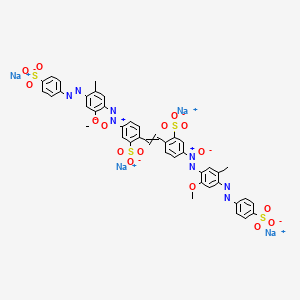 molecular formula C42H32N8Na4O16S4 B14459294 Benzenesulfonic acid, 2,2'-(1,2-ethenediyl)bis[5-[[2-methoxy-5-methyl-4-[(4-sulfophenyl)azo]phenyl]azoxy]-, tetrasodium salt CAS No. 70304-37-9