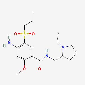molecular formula C18H29N3O4S B14459737 N-((1-Ethyl-2-pyrrolidinyl)methyl)-2-methoxy-4-amino-5-propylsulphonylbenzamide CAS No. 71675-94-0