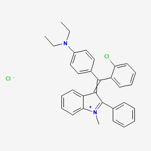 molecular formula C32H30ClN2.Cl<br>C32H30Cl2N2 B14459912 Ethanaminium, N-[4-[(2-chlorophenyl)(1-methyl-2-phenyl-1H-indol-3-yl)methylene]-2,5-cyclohexadien-1-ylidene]-N-ethyl-, chloride CAS No. 72828-90-1