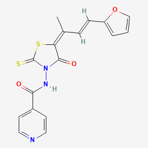 molecular formula C17H13N3O3S2 B14460031 4-Pyridinecarboxamide, N-(5-(3-(2-furanyl)-1-methyl-2-propenylidene)-4-oxo-2-thioxo-3-thiazolidinyl)- CAS No. 72732-42-4