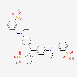 molecular formula C37H38N2O9S3 B14460037 Benzenesulfonic acid, 2-[bis[4-[ethyl[(3-sulfophenyl)methyl]amino]phenyl]methyl]- CAS No. 68155-73-7