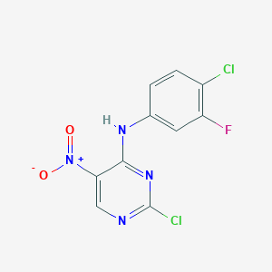 molecular formula C10H5Cl2FN4O2 B1446017 2-Chloro-N-(4-chloro-3-fluorophenyl)-5-nitropyrimidin-4-amine CAS No. 1625680-32-1