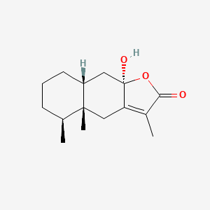 molecular formula C15H22O3 B14460395 Naphtho(2,3-b)furan-2(4H)-one, 4a,5,6,7,8,8a,9,9a-octahydro-9a-hydroxy-3,4a,5-trimethyl-, (4aR,5S,8aR,9aR)- CAS No. 73171-25-2