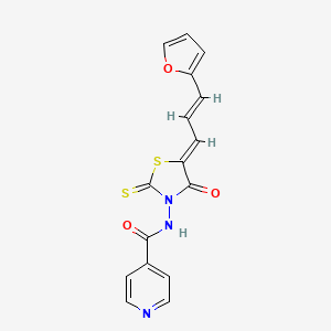 molecular formula C16H11N3O3S2 B14460428 N-[(5Z)-5-[(E)-3-(furan-2-yl)prop-2-enylidene]-4-oxo-2-sulfanylidene-1,3-thiazolidin-3-yl]pyridine-4-carboxamide 