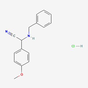 molecular formula C16H17ClN2O B1446103 2-(Benzylamino)-2-(4-methoxyphenyl)acetonitrile hydrochloride CAS No. 40682-84-6
