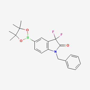 molecular formula C21H22BF2NO3 B1446112 1-Benzyl-3,3-difluoro-5-(4,4,5,5-tetramethyl-1,3,2-dioxaborolan-2-yl)indolin-2-one CAS No. 1704069-51-1