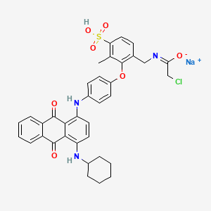 molecular formula C36H33ClN3NaO7S B14461182 Benzenesulfonic acid, [[(chloroacetyl)amino]methyl][4-[[4-(cyclohexylamino)-9,10-dihydro-9,10-dioxo-1-anthracenyl]amino]phenoxy]methyl-, monosodium salt CAS No. 72391-24-3