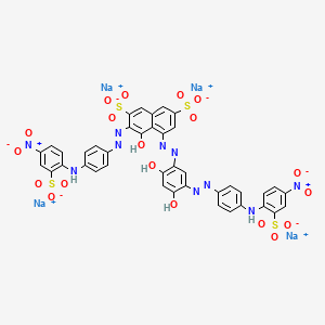 molecular formula C40H24N10Na4O19S4 B14461355 tetrasodium;5-[[2,4-dihydroxy-5-[[4-(4-nitro-2-sulfonatoanilino)phenyl]diazenyl]phenyl]diazenyl]-4-hydroxy-3-[[4-(4-nitro-2-sulfonatoanilino)phenyl]diazenyl]naphthalene-2,7-disulfonate CAS No. 70210-34-3