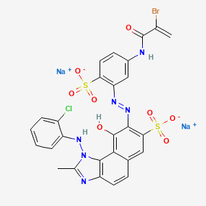 molecular formula C27H18BrClN6Na2O8S2 B14461734 1H-Naphth(1,2-d)imidazole-7-sulfonic acid, 8-((5-((2-bromo-1-oxo-2-propenyl)amino)-2-sulfophenyl)azo)-1-((2-chlorophenyl)amino)-9-hydroxy-2-methyl-, disodium salt CAS No. 72496-91-4