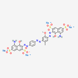 molecular formula C34H24N8Na4O15S4 B14461767 Tetrasodium 5-amino-3-((4-((4-((8-amino-1-hydroxy-3,6-disulphonato-2-naphthyl)azo)-5-methoxy-o-tolyl)azo)phenyl)azo)-4-hydroxynaphthalene-2,7-disulphonate CAS No. 72245-59-1