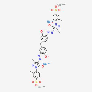 molecular formula C35H26Cu2N8O10S2.2Na<br>C35H26Cu2N8Na2O10S2 B14461785 Cuprate(2-), (mu-(4,4'-(methylenebis((2-(hydroxy-kappaO)-4,1-phenylene)(azo-kappaN1)(4,5-dihydro-3-methyl-5-(oxo-kappaO)-1H-pyrazole-4,1-diyl)))bis(3-methylbenzenesulfonato(6-))))di-, disodium CAS No. 73514-02-0
