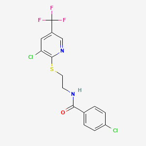 molecular formula C15H11Cl2F3N2OS B1446182 4-chloro-N-(2-{[3-chloro-5-(trifluoromethyl)pyridin-2-yl]sulfanyl}ethyl)benzamide CAS No. 1708126-06-0