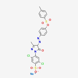 molecular formula C23H17Cl2N4NaO7S2 B14462172 Benzenesulfonic acid, 2,5-dichloro-4-[4,5-dihydro-3-methyl-4-[[4-[[(4-methylphenyl)sulfonyl]oxy]phenyl]azo]-5-oxo-1H-pyrazol-1-yl]-, sodium salt CAS No. 67923-65-3