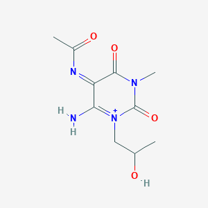molecular formula C10H15N4O4+ B14462311 N-[6-Amino-1-(2-hydroxypropyl)-3-methyl-2,4-dioxo-1,2,3,4-tetrahydro-5-pyrimidinyl]acetamide 