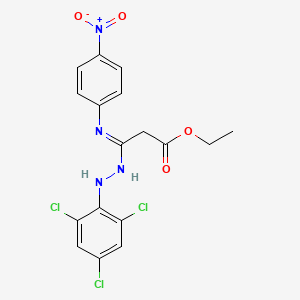 molecular formula C17H15Cl3N4O4 B14462352 Ethyl 3-((4-nitrophenyl)amino)-3-((2,4,6-trichlorophenyl)hydrazono)propionate CAS No. 73398-73-9