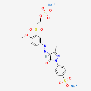molecular formula C19H18N4Na2O11S3 B14462459 Benzenesulfonic acid, 4-(4,5-dihydro-4-((4-methoxy-3-((2-(sulfooxy)ethyl)sulfonyl)phenyl)azo)-3-methyl-5-oxo-1H-pyrazol-1-yl)-, disodium salt CAS No. 72121-81-4