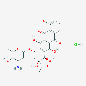 molecular formula C28H32ClNO11 B14462529 (7S,9R,10R)-9-acetyl-7-(4-amino-5-hydroxy-6-methyloxan-2-yl)oxy-6,9,11-trihydroxy-4,10-dimethoxy-8,10-dihydro-7H-tetracene-5,12-dione;hydrochloride CAS No. 73494-54-9
