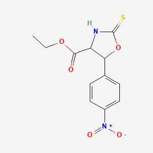 molecular formula C12H12N2O5S B14462660 Ethyl 5-(4-nitrophenyl)-2-sulfanylidene-1,3-oxazolidine-4-carboxylate CAS No. 66387-53-9